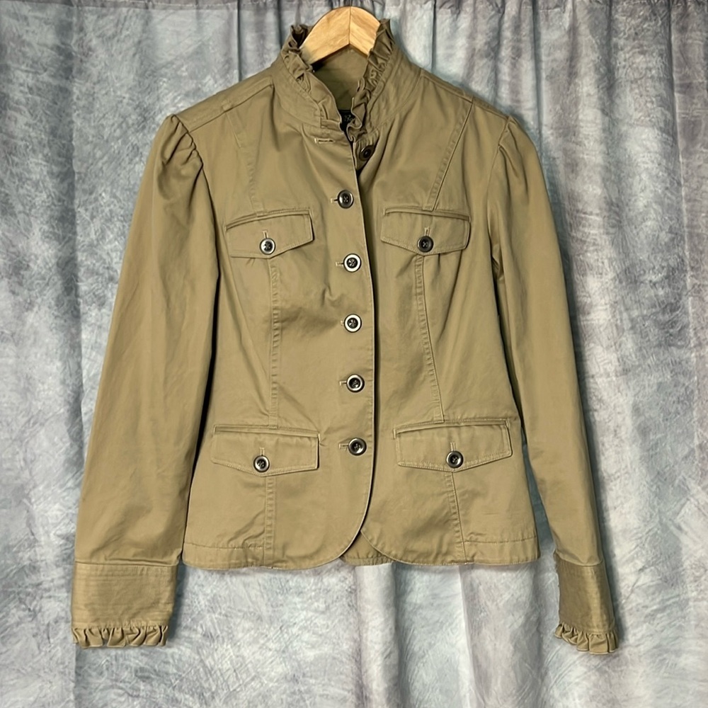 Eddie Bauer Khaki Ruffle Collar Safari Jacket with Ruffle Cuffs - MP - Picture 10 of 16
